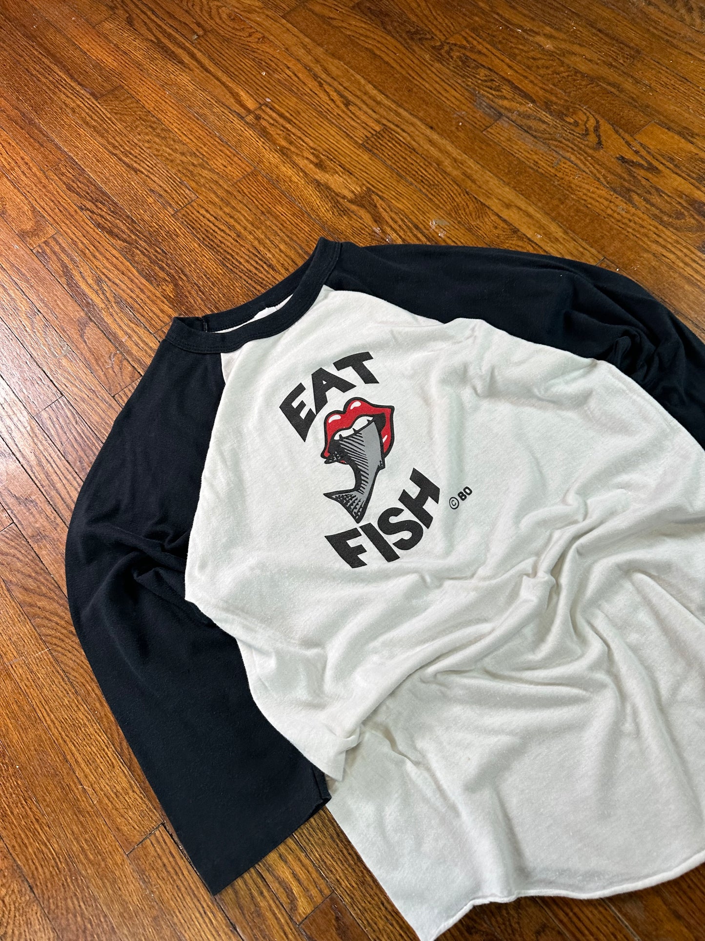 80s Eat Fish 3/4 Sleeve Tee- M/L