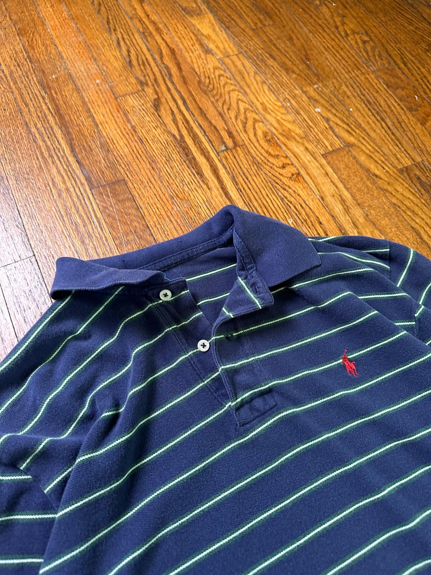 Navy Striped Polo Rugby Jersey - M