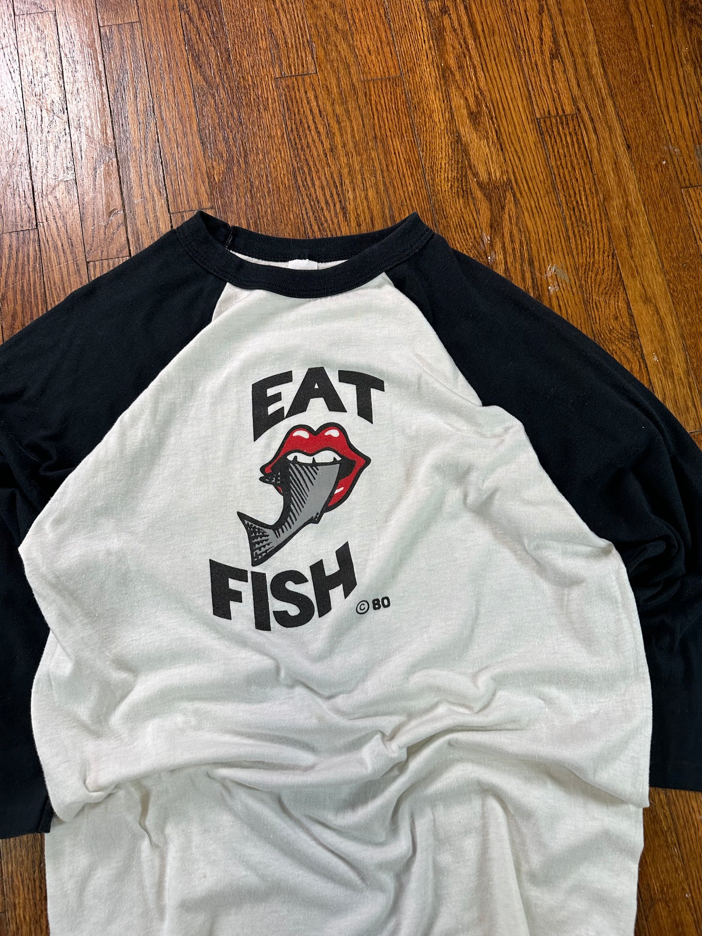 80s Eat Fish 3/4 Sleeve Tee- M/L